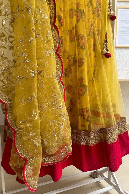 Yellow Floral Lehenga with Heavy Hand-work Net Dupatta (PL-1550)