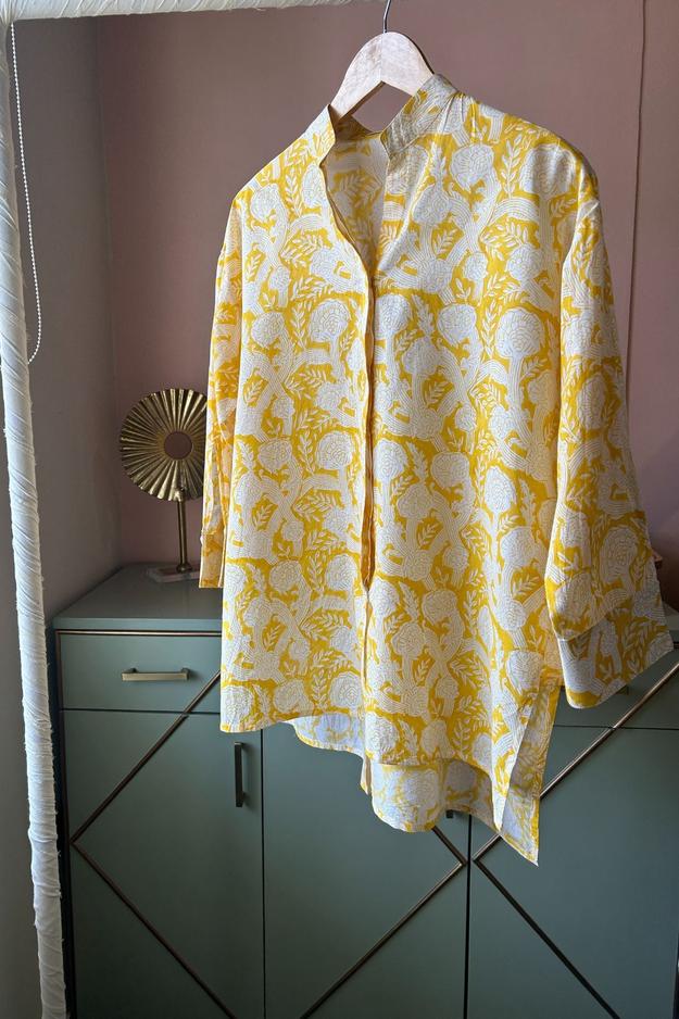 Lemon Floral Hand-Block Printed Cotton (Shirt Only)