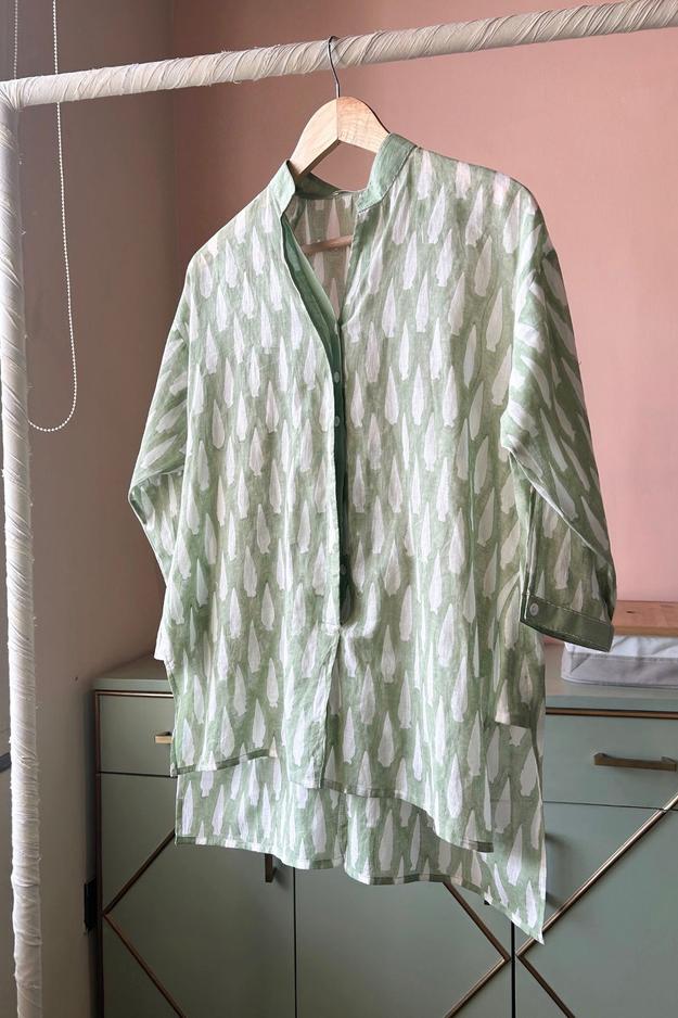 Light Green Hand-Block Printed Cotton (Shirt Only)