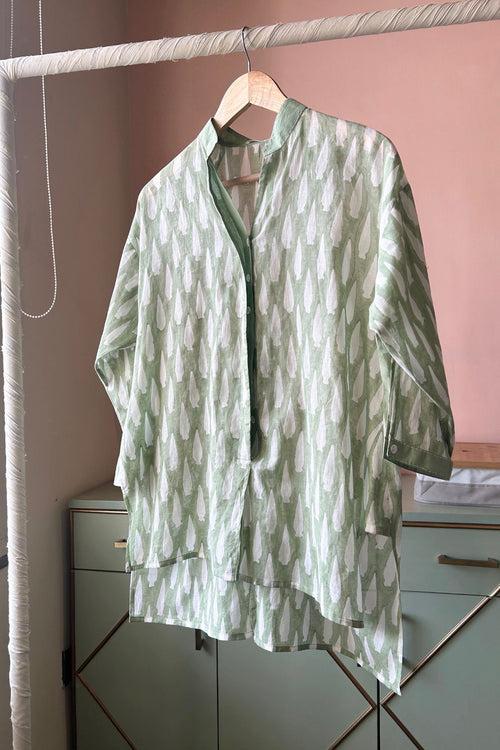 Light Green Hand-Block Printed Cotton (Shirt Only)