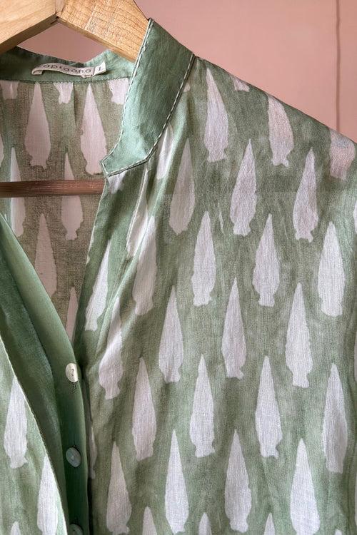 Light Green Hand-Block Printed Cotton (Shirt Only)