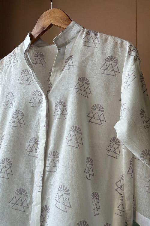 Off-white Hand-Block Printed Cotton Shirt (Shirt only)