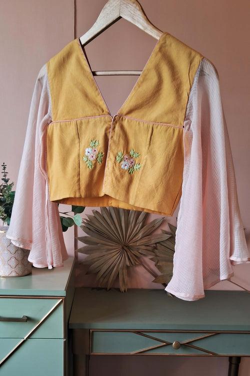 Yellow Floral Embroidered Blouse (PL-51)