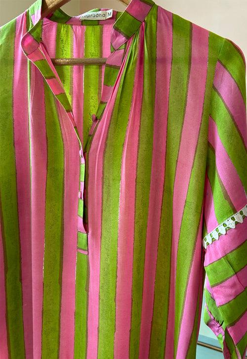 Green Pink Striped Tunic Se t(Set of Two)