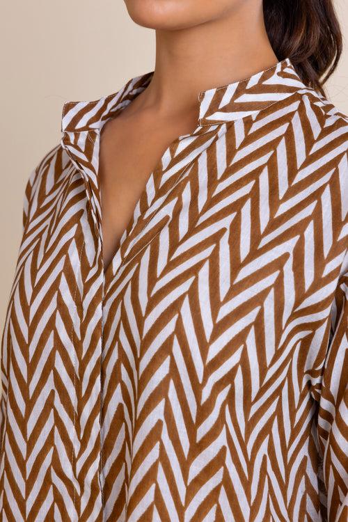 Brown Chevron Cotton Co-ord Set (Set of Two)