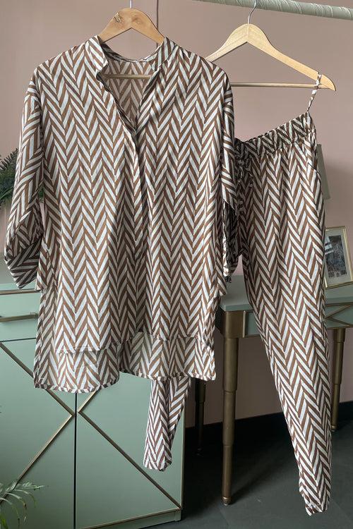 Brown Chevron Cotton Co-ord Set (Set of Two)