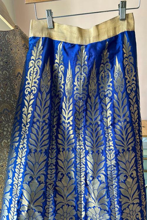 Golden Banarsi Top with Navy Banarasi Skirt (Set of Two) (PL-141)