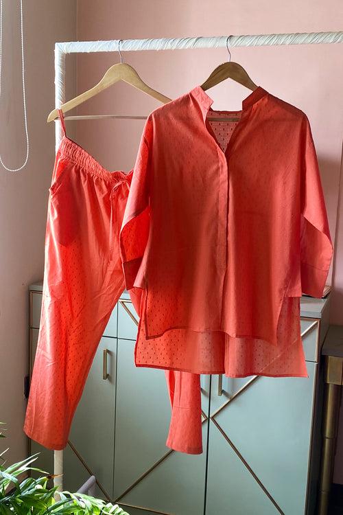 Orange Pure Cotton Co-ord Set (Set of Two)