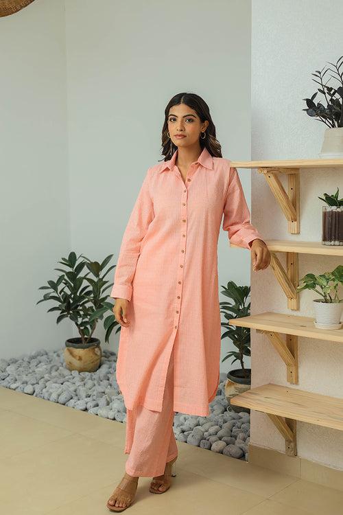 Light Pink Cotton Weaved Co-ord Set (Set of Two)