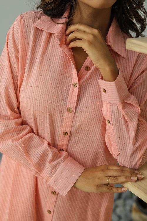 Light Pink Cotton Weaved Co-ord Set (Set of Two)