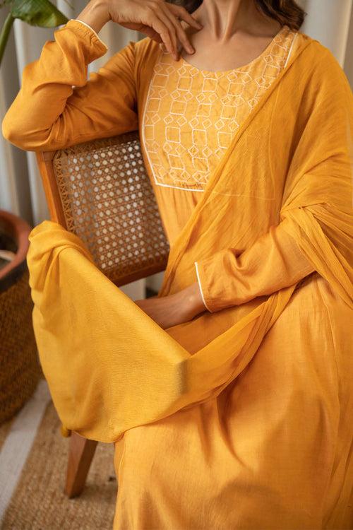 Mustard Muslin Suit (Set of Three)