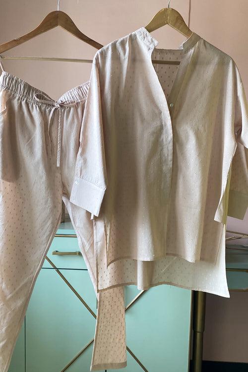 Light Beige Pure Cotton Co-ord Set (Set of Two)