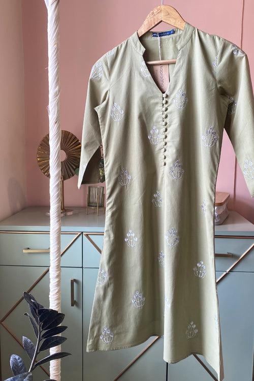 Olive Green Embroidered Kurta