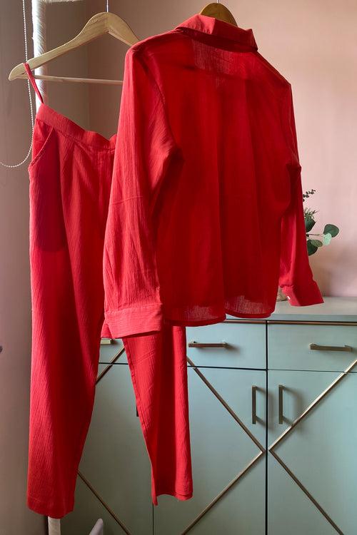 Red Solid Co-ord Set (Set of Two)