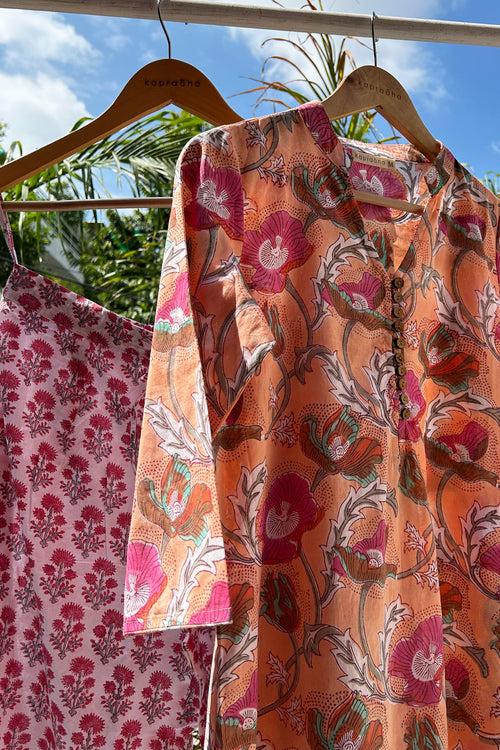 Pink Floral Cotton Tunic Set (Set of 2)