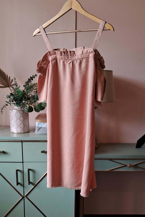 Peach Off-Shoulder Summer Dress  (PL-92)