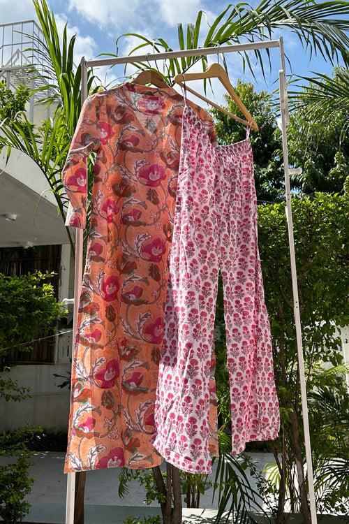 Pink Floral Cotton Tunic Set (Set of 2)