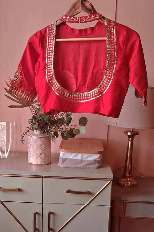 Red Embroidered Silk  Blouse(PL-106)