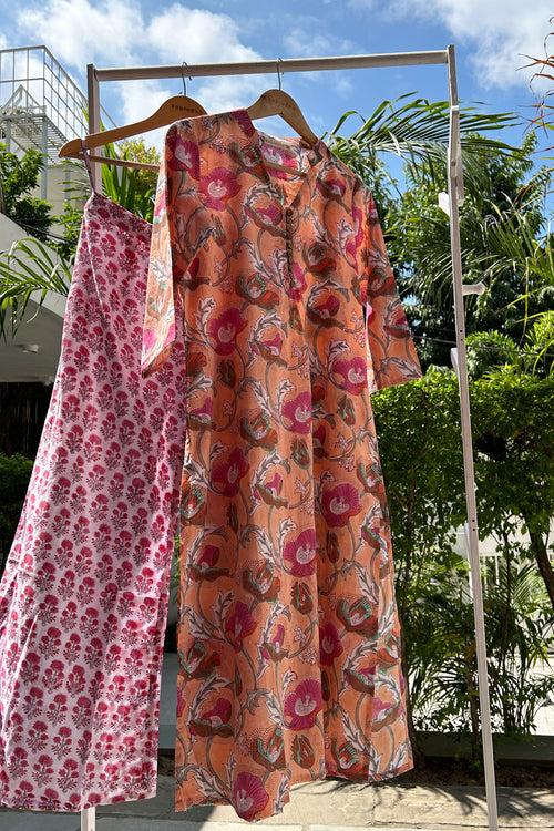 Pink Floral Cotton Tunic Set (Set of 2)