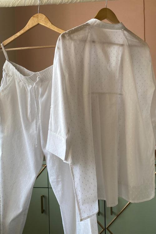 White Pure Cotton Co-ord Set (Set of Two)