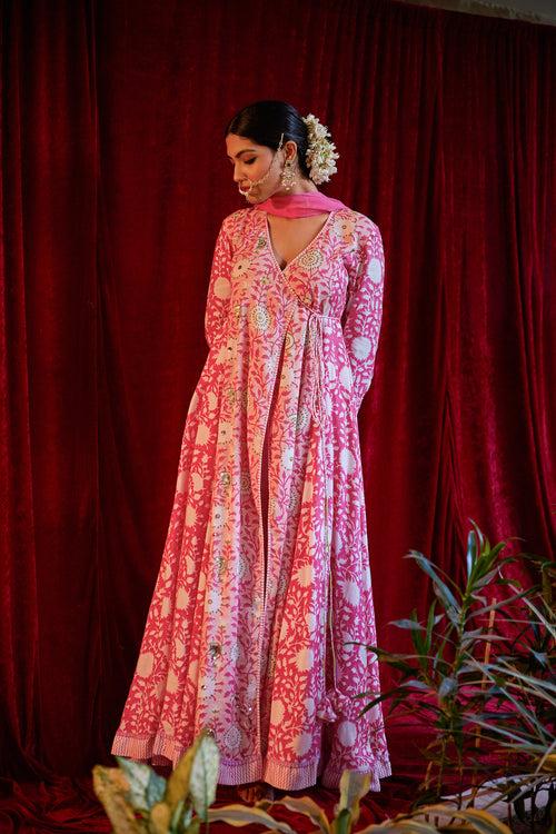 Rani Pink Anarkali  Set (Set of Three)