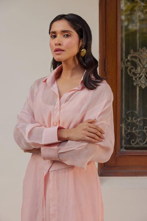 Blush Pink Solid Organza Jacket Set (Set of Two)