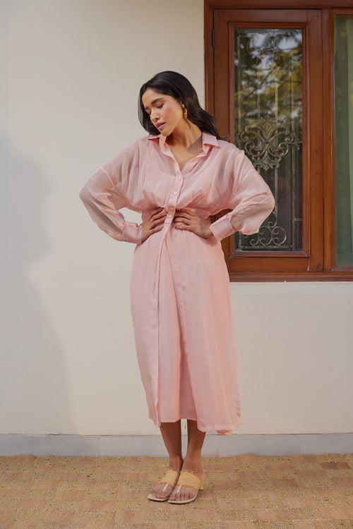 Blush Pink Solid Organza Jacket Set (Set of Two)