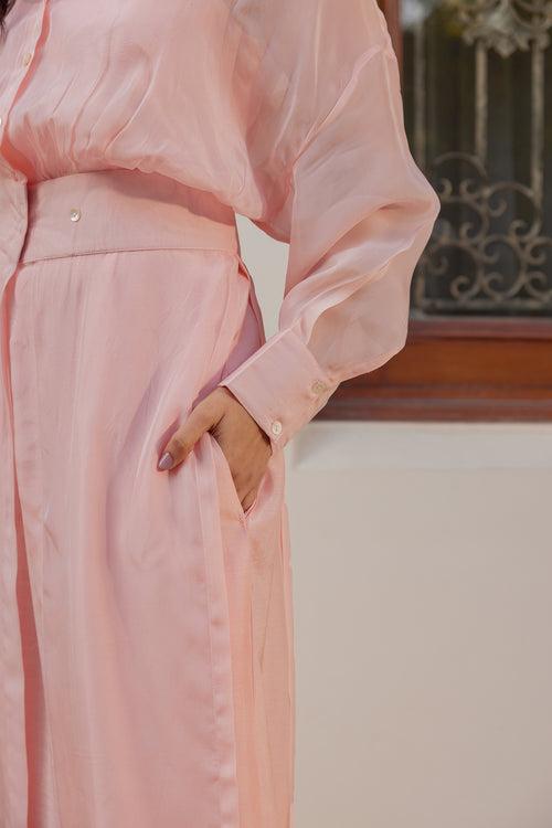 Blush Pink Solid Organza Jacket Set (Set of Two)