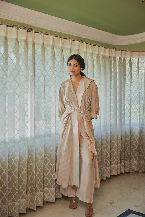 Blush Striped Jacket Set with Pants (Set of two)