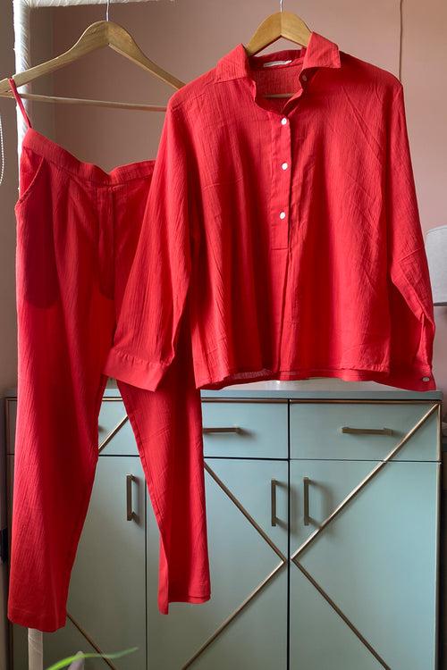 Red Solid Co-ord Set (Set of Two)