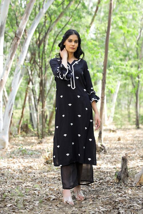 Black Embroidered Tunic Set (Set of 2)