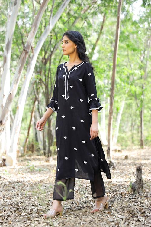 Black Embroidered Tunic Set (Set of Three)