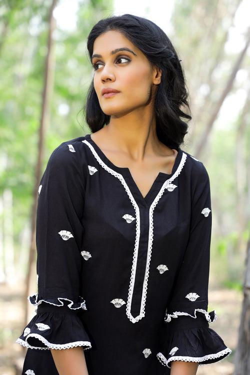 Black Embroidered Tunic Set (Set of 2)