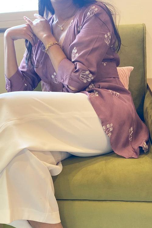 Purple Embroidered Wrap Top