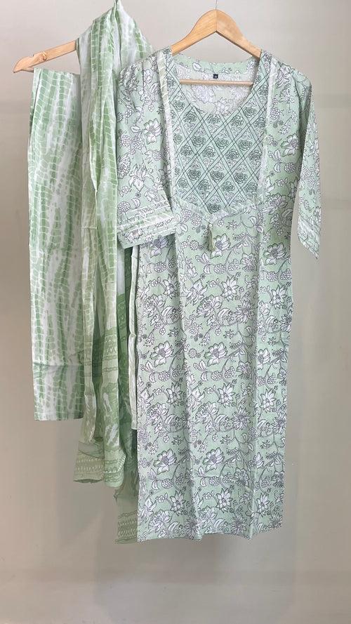 Pastel Green Floral Tunic Set (Set of Three)