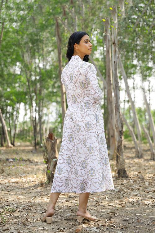 White Cotton Floral Maxi