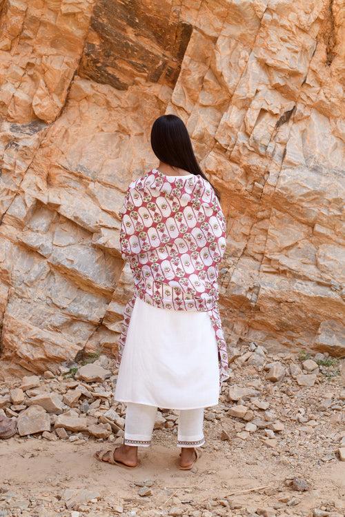 Hand Block-Printed organza dupatta-Red (only Dupatta)