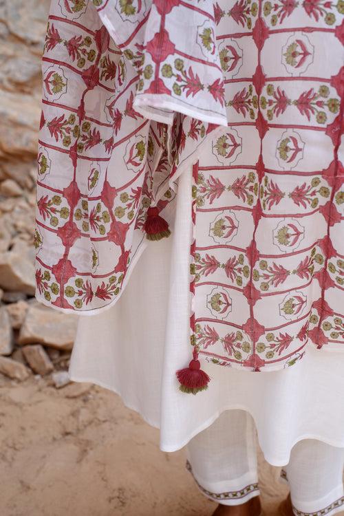 Hand Block-Printed organza dupatta-Red (only Dupatta)