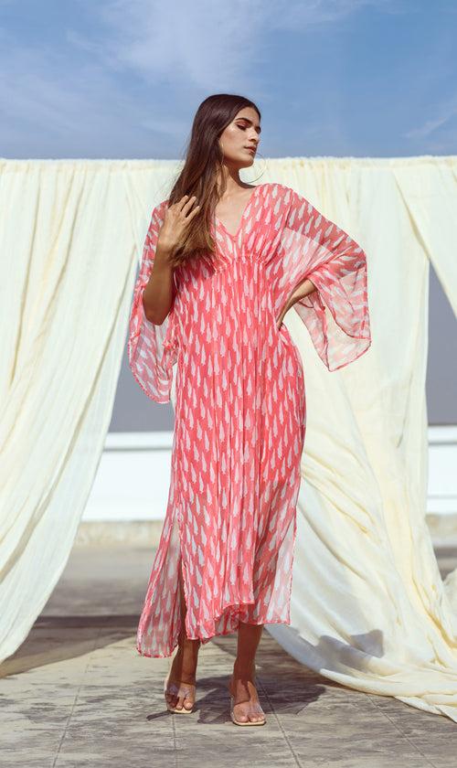 Red Vanilla Chiffon Kaftan (Set of Two)