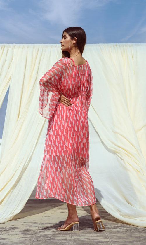 Red Vanilla Chiffon Kaftan (Set of Two)