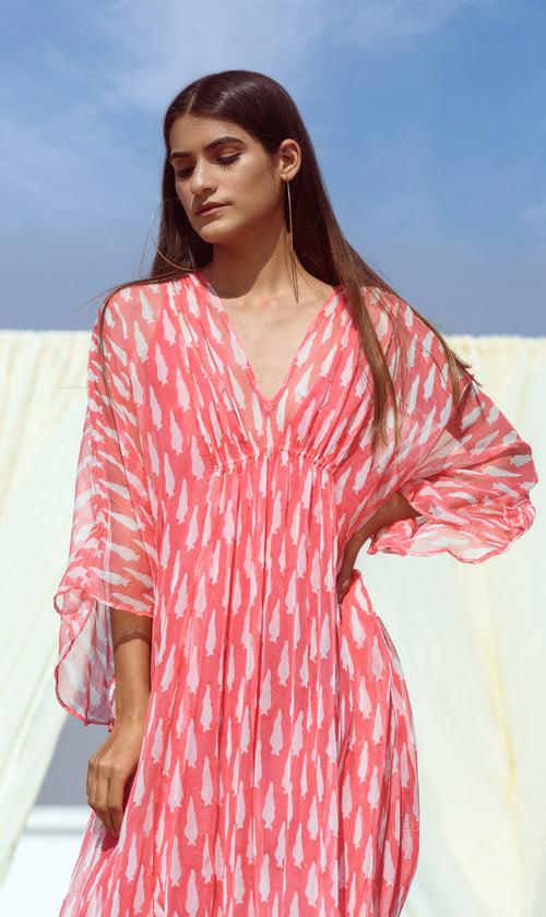 Red Vanilla Chiffon Kaftan (Set of Two)