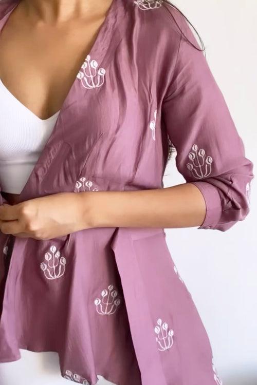 Purple Embroidered Wrap Top