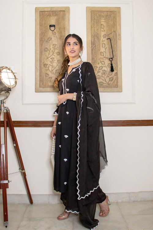 Black Embroidered Tunic Set (Set of Three)