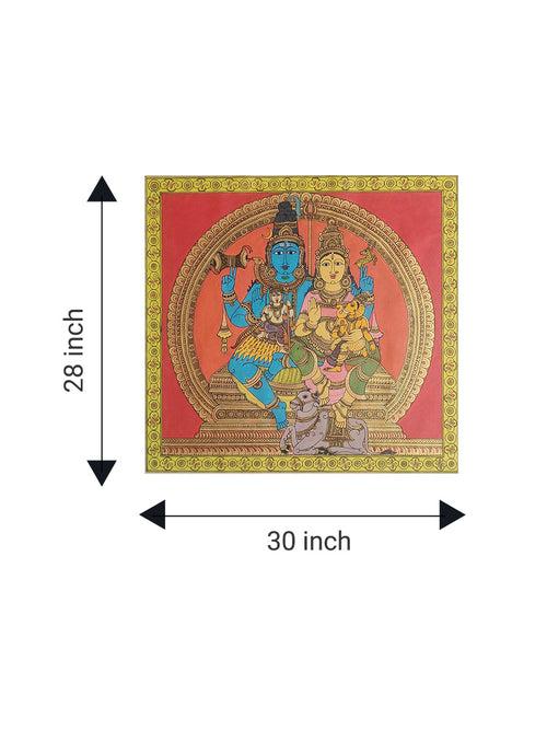 Shiva and Parvati Family Portrait in Kalamkari by Harinath N