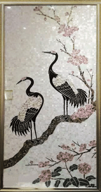 Cranes amidst the Cherryblossom in Marble Inlay by Fammo Khan