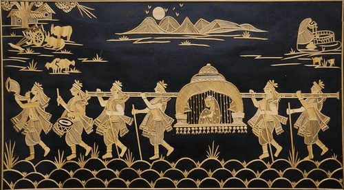 Palanquin Bearers and the Bride in Sikki Grass work by Suraj Kumar Sahu