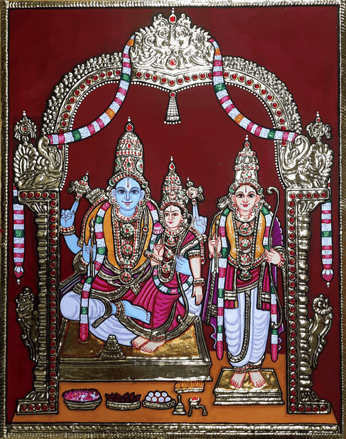 Rama, Sita and Laxman in Tanjore by Sanjay Tandekar