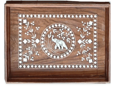 Elephant Handcrafted Tray in Wood Inlay by Satyug Singh