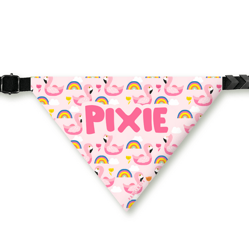 PawsIndia Customized Pet Bandana - Rainbow with Flamingos Print