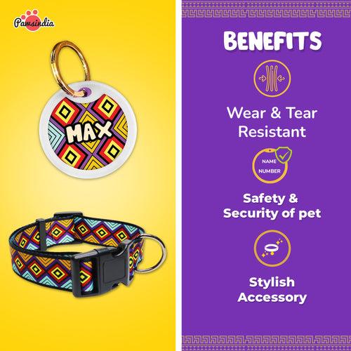 Pawsindia Aztec Collar and Customized Name Tag Combo